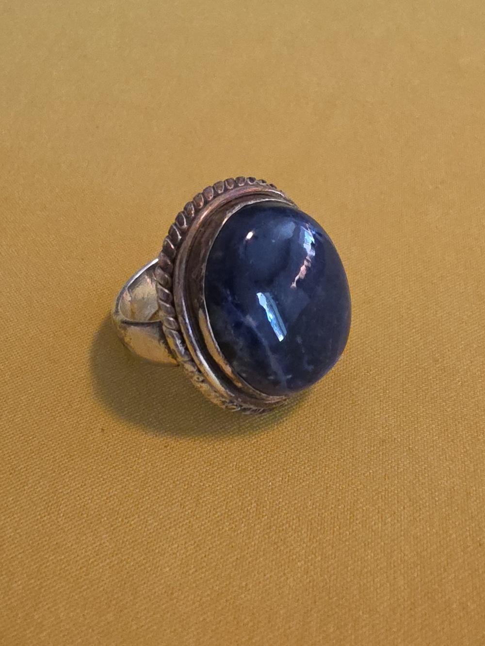 Vintage 925 Large Oval Blue Kyanite Cabochon Statement Ring. AS: 7.75